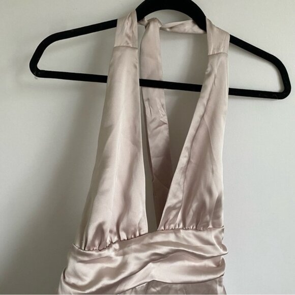 GARAGEHollySatinPlungeHalterMiniDressinBeigeOffWhiteszMMedium - Picture 4 of 12